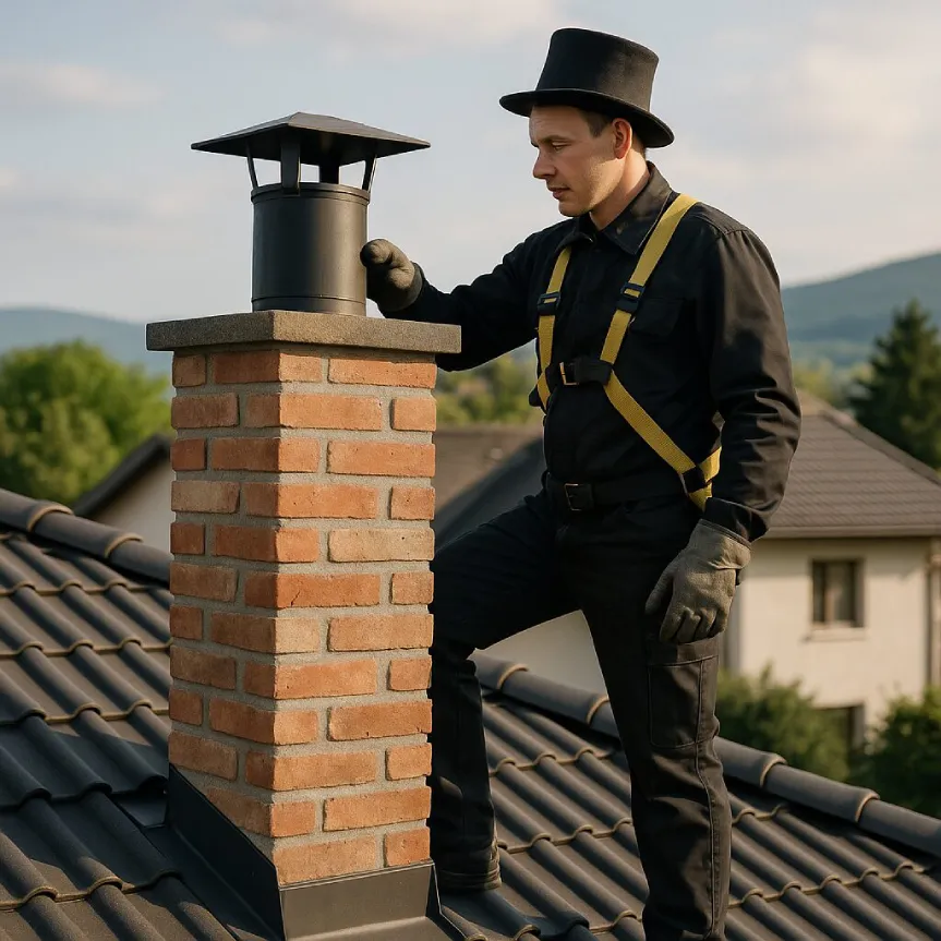 Kominár na streche domu v Žiline